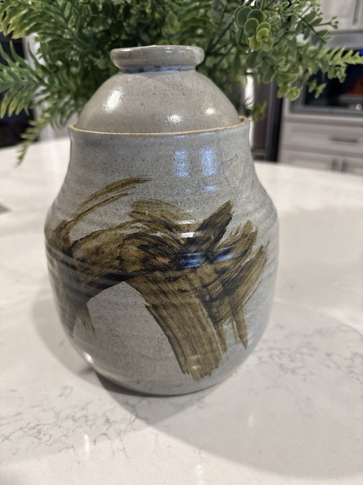 Vintage Studio Pottery Lidded Jar Signed “Gus” Hand Thrown Stoneware Tea Caddy