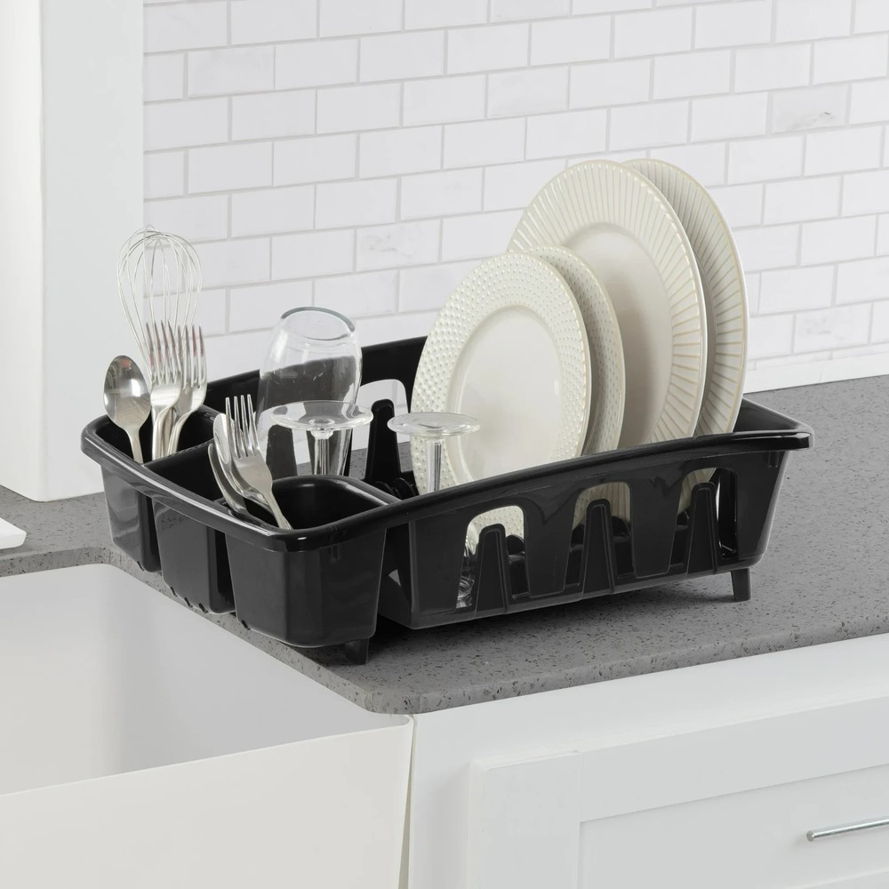 Dish Drying Rack, Sterilite Dish Rack with Self Draining Base, Black