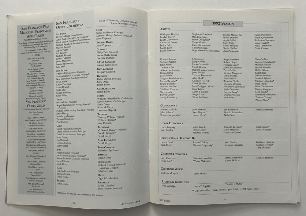 Hildegard Behrens Signed 1992 San Francisco Opera Program