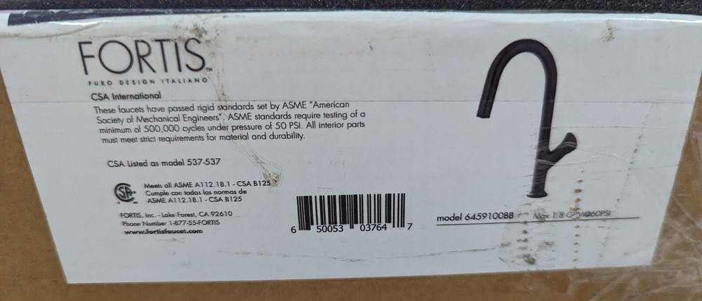 Fortis 6459100BB Pulldown Kitchen Faucet In Brushed Black. READ