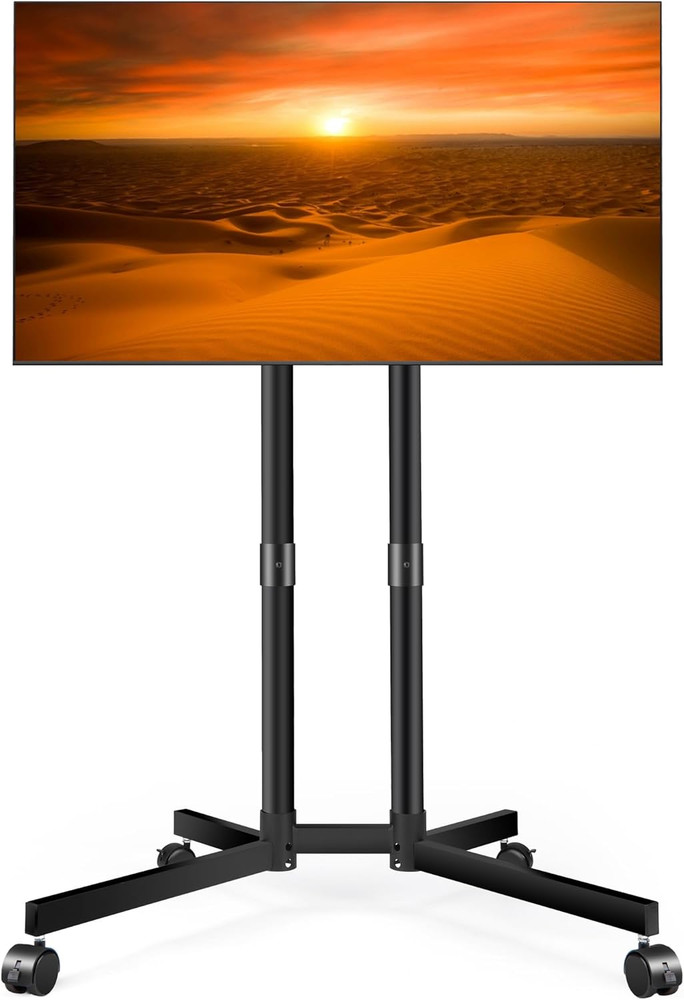 Mobile Rolling TV Stand for 32-75" TVs, Height Adjustable, Tilt, Black