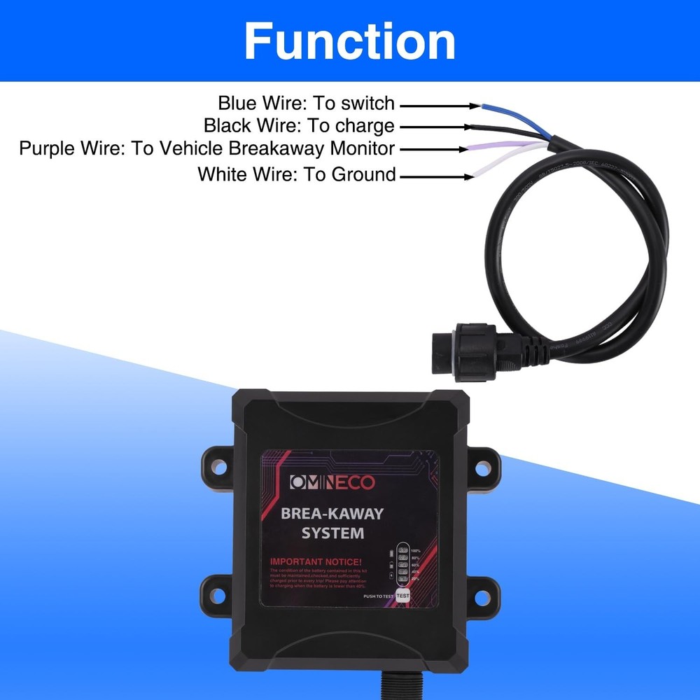 Trailer Breakaway System, Coiled Cable Switch, LED Indicator, 12V Battery Box...