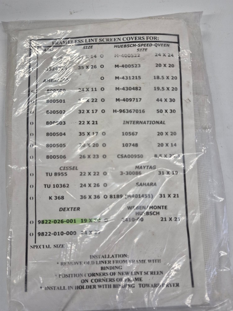 Dexter lint screen 9822-026-001 NOS
