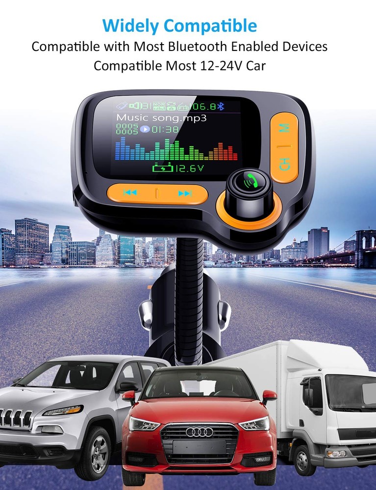 Bluetooth FM Transmitter Car Adapter,Support Wireless Handsfree Call and MP3 ...
