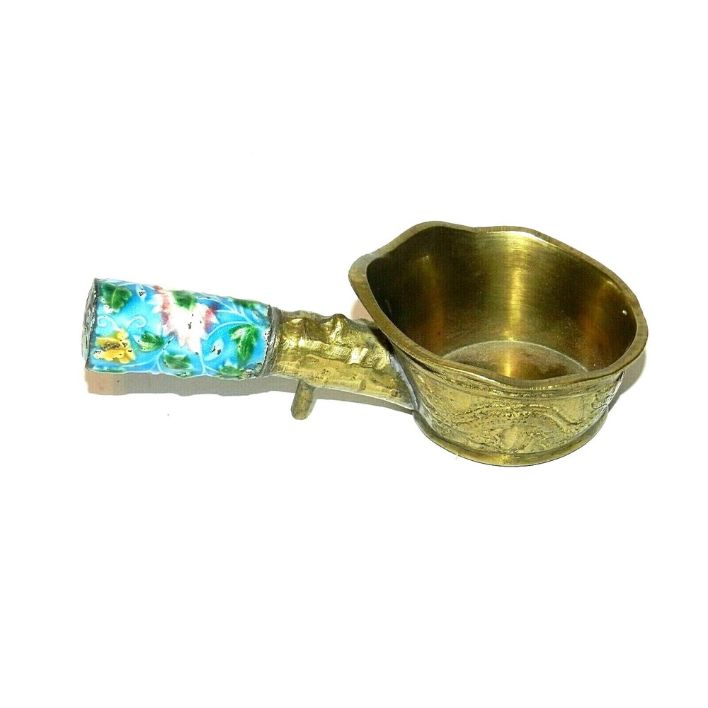 Vintage Chinese Silk Iron Solid Brass Enamel Handle Ashtray Vintage