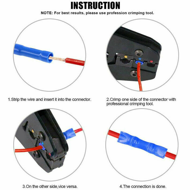 200PCS Insulated Straight Electrical Butt Wire Connectors Splice Crimp Terminals