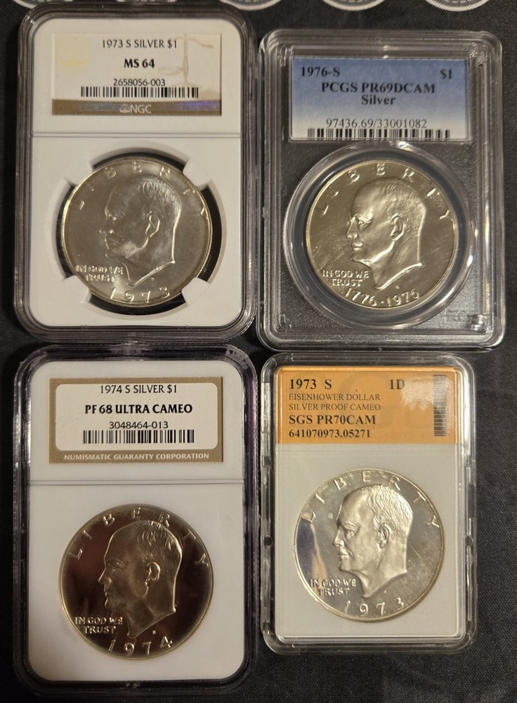 4 Coin  Gradeded Eisenhower Silver Dollar Lot.