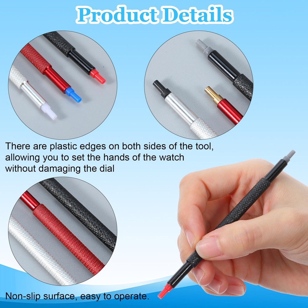 guduling 9 Pcs Watch Hand Tool,6 in 1 Silver, Blue, Red, Black