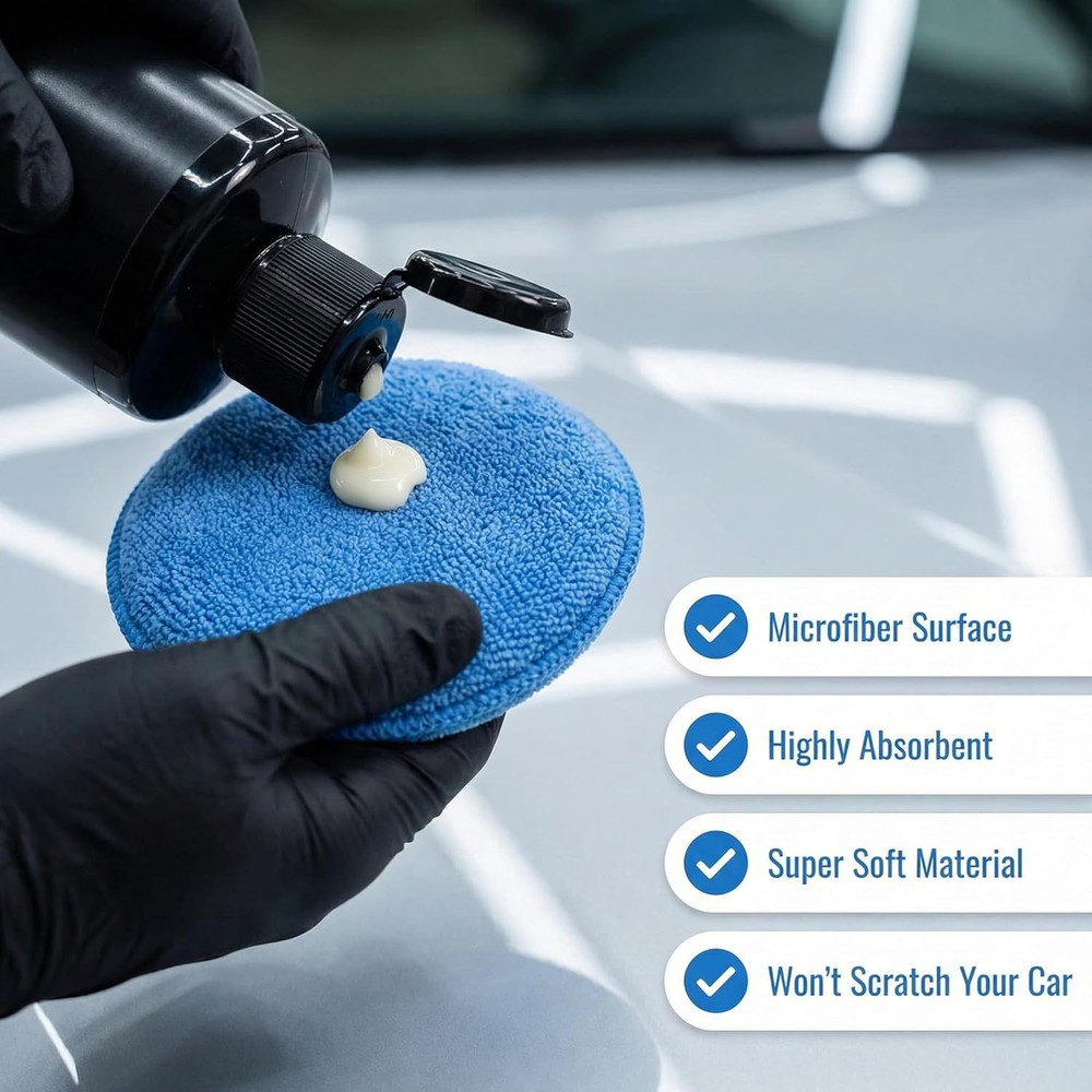 Wax Applicator Pad (15 Pack)，5 Inch Microfiber Wax Applicator Pads，Washable Reus