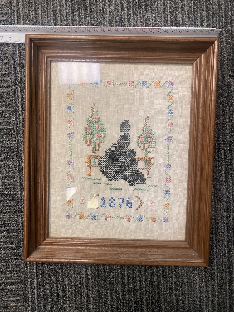 1876 Framed Cross Stitch Embroidery Framed