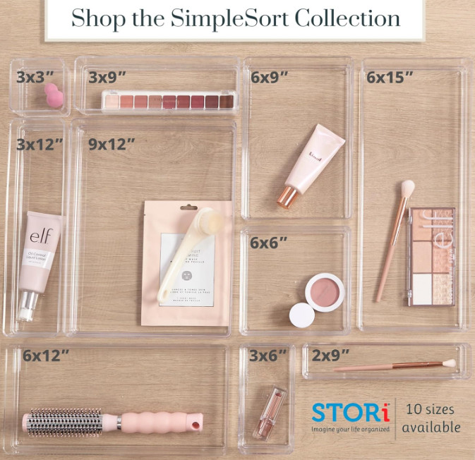 STORi SimpleSort 18-Piece Stackable Clear Drawer Organizer Set Multi-size