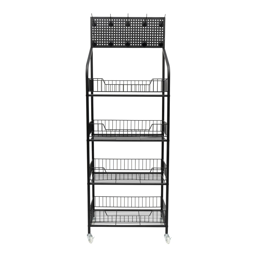 4-Tier Adjustable Rolling Snack Rack with Hanging Board - Freestanding Display