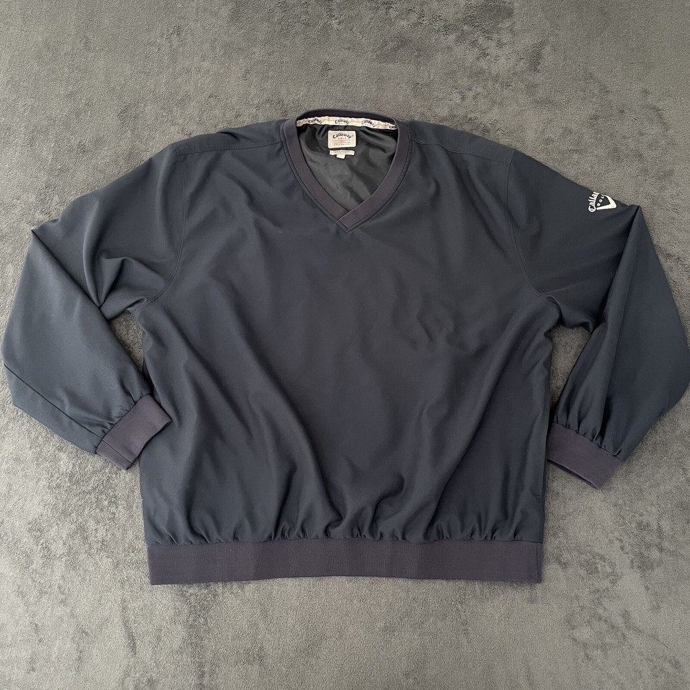 Callaway Pullover Jacket Mens L Blue V Neck Lined Microfiber Performance Golf