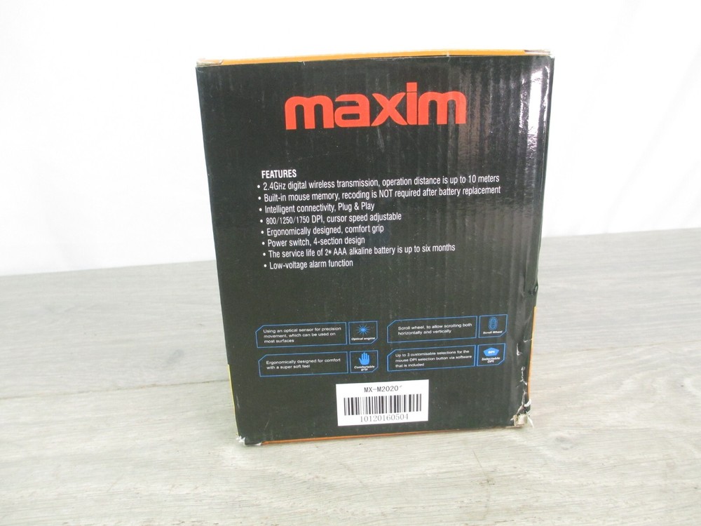 Maxim USB Wireless Optical Scroll Mouse Mice MX-M2020 Ergonomic Black NEW