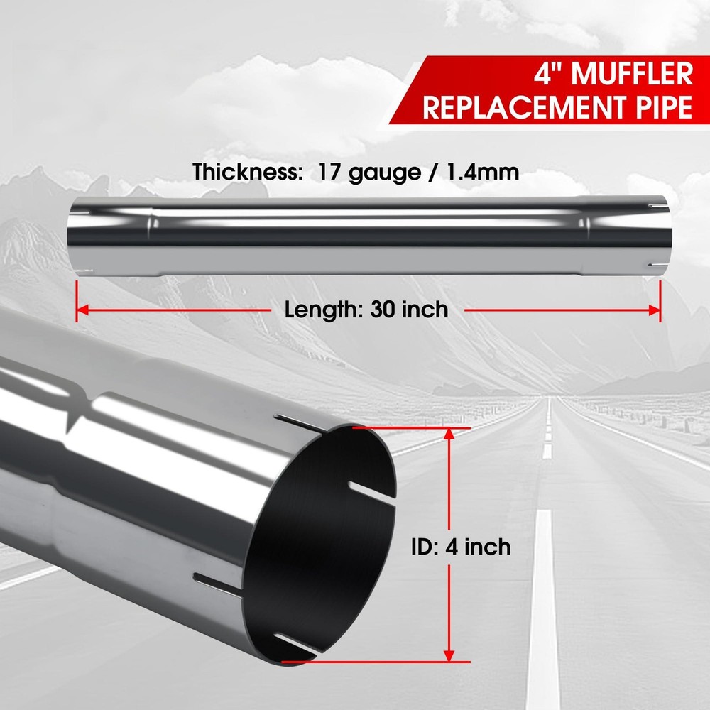 T304 SS 4" Muffler Delete / Replacement Straight Exhaust Pipe 30"