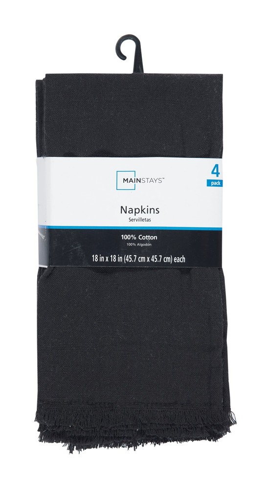 Mainstays 4 Pack Solid Black Napkin Set - 18" x 18" - 100% Cotton