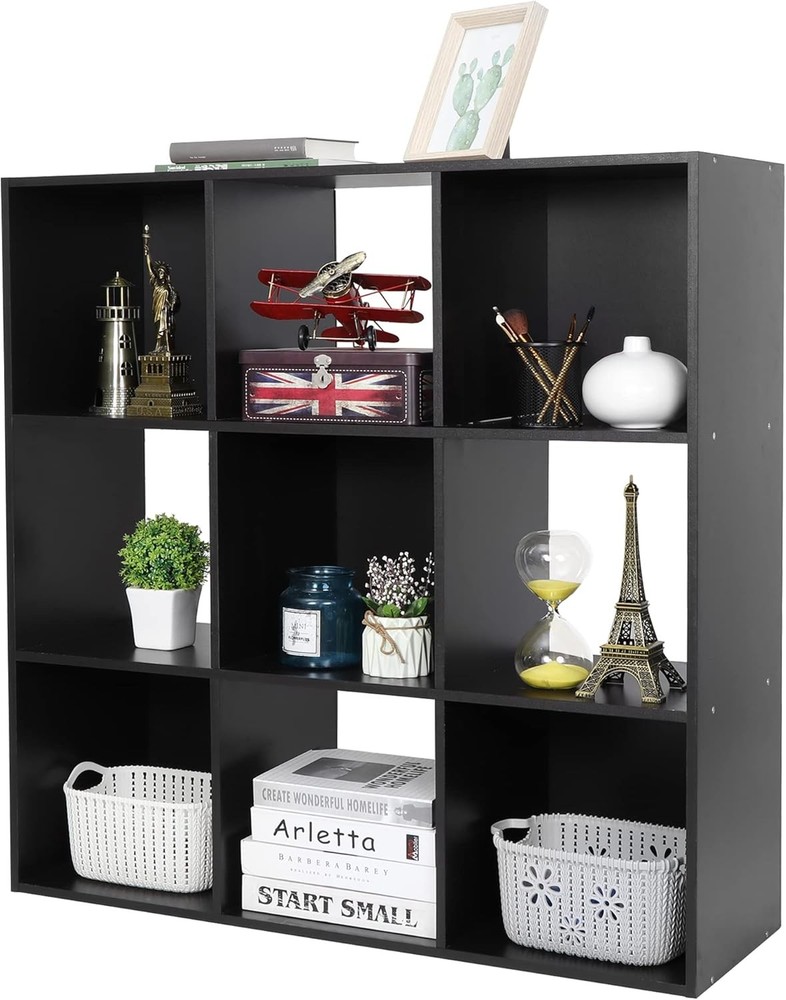 Great value 9-grid open bookshelf 3-layer storage organizer, black