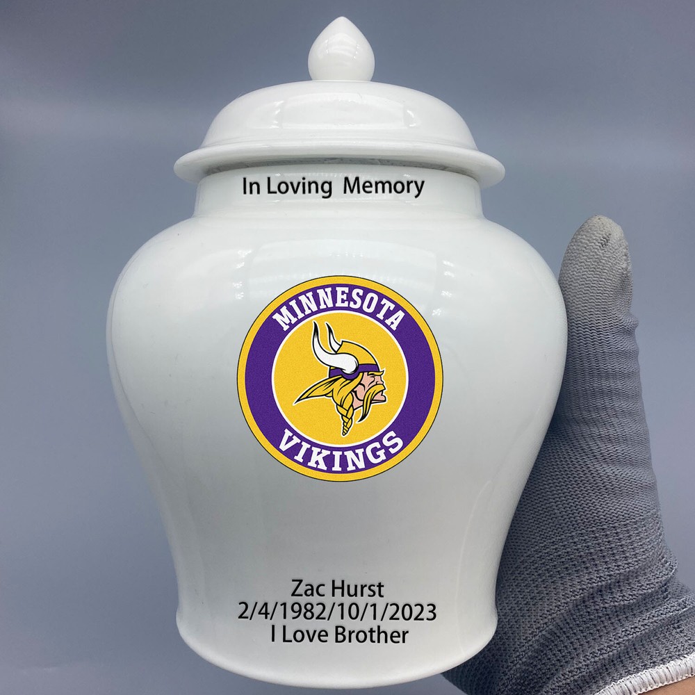 Ceramic Medium Urn for Minnesota Vikings Football Theme, Custom Text