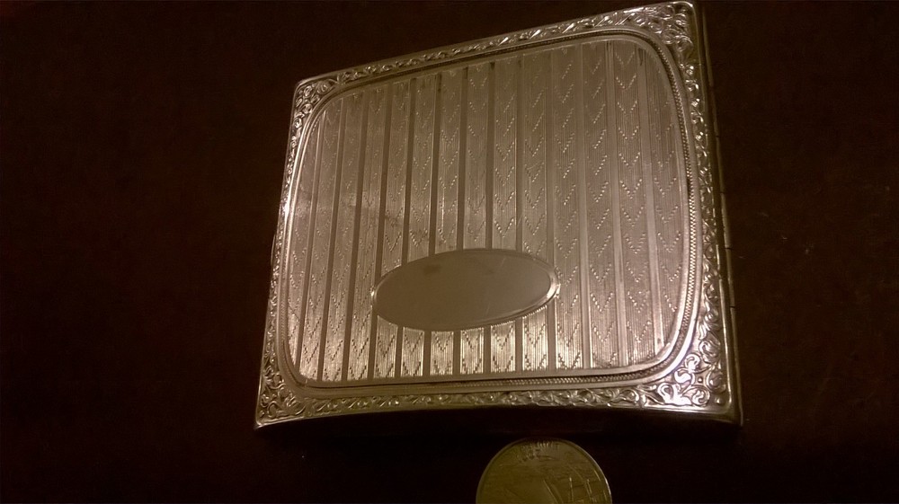 Antique Continental 800-silver card case cigarette box gilt washed interior