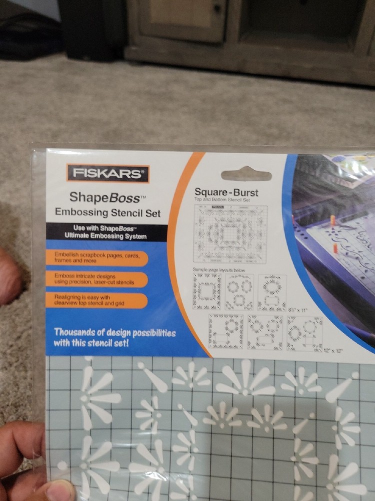 Fiskars ShapeBoss Embossing Stencil Set Square Burst #5616 NEW