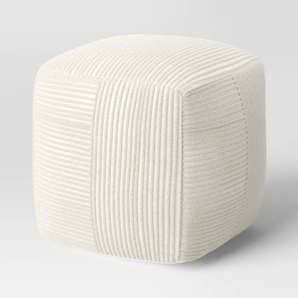 Ribbed Pouf Ottoman Cream - Room Essentials