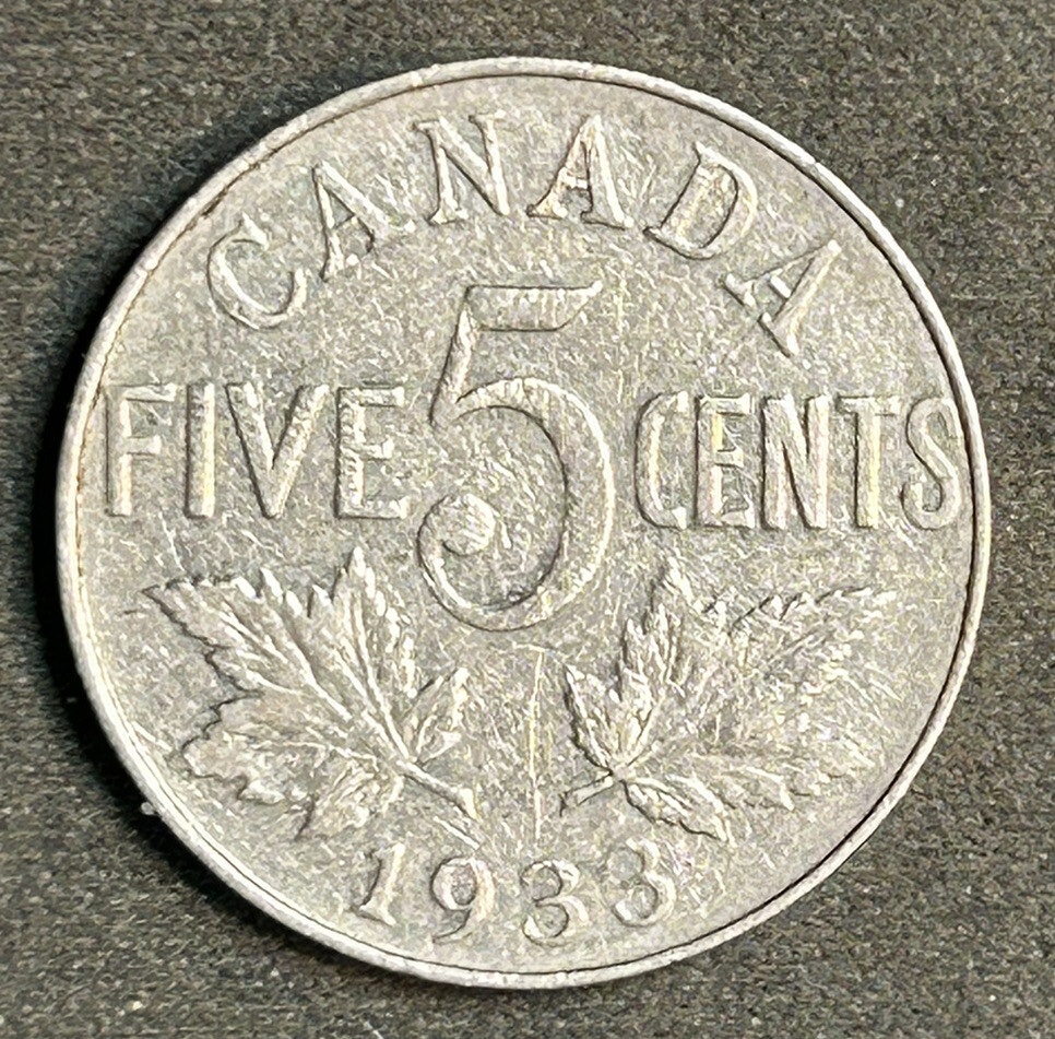 1933 5 Cent King George,Canadian Nickel.
