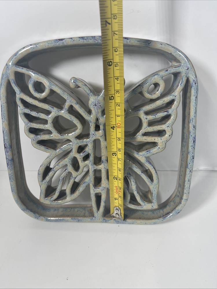 Tie Dye Colors Glazed Ceramic Butterfly Kitchen Trivet - Heavy Square