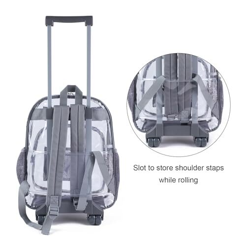 Rolling Clear Backpack Heavy Duty See Through Bookbag Transparent PVC