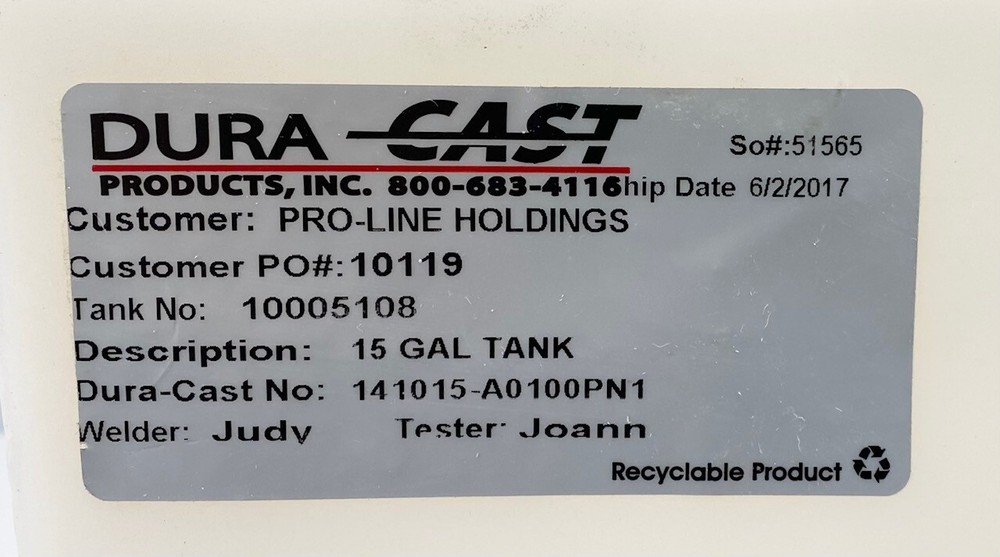 DuraCast 15 Gallon Polyethylene Fresh Water Tank Boat RV Marine