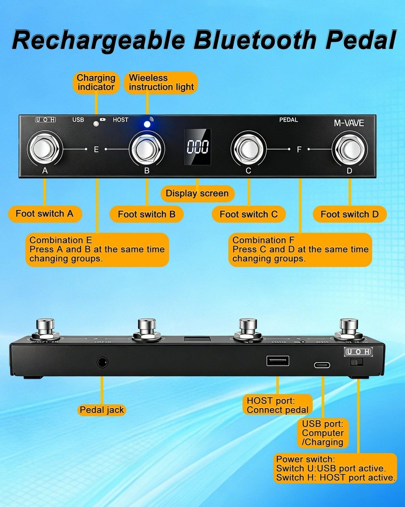 M-VAVE Chocolate Plus Wireless Midi Controller Programmable Wireless Midi Con...