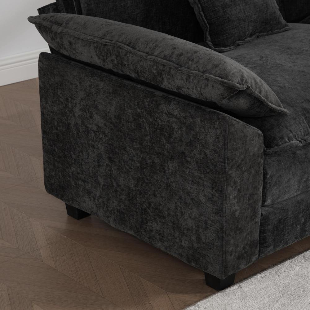 Modern Double Layer Chenille Loveseat w/ Comfortable Cushion Back, Black