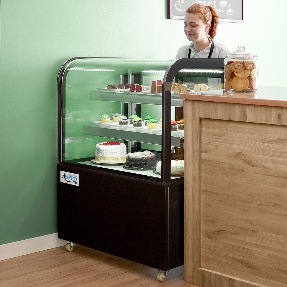 36" Curved Glass Black Refrigerated Bakery Display Case