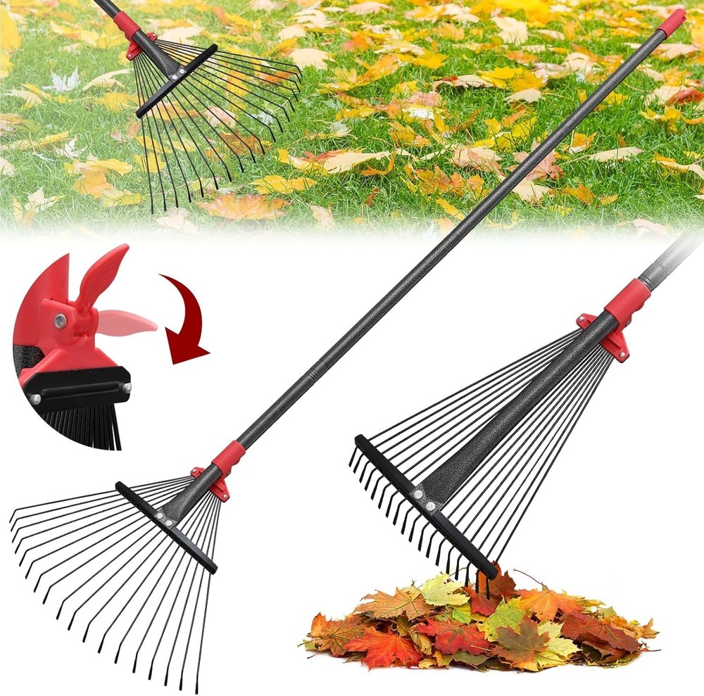 Versatile 76-Inch Garden Rake with 18 Adjustable Tines - Effortless Yard Work