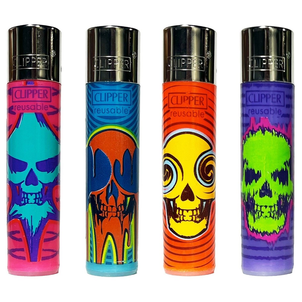 4 - Clipper Reusable Lighters - Natural Skulls