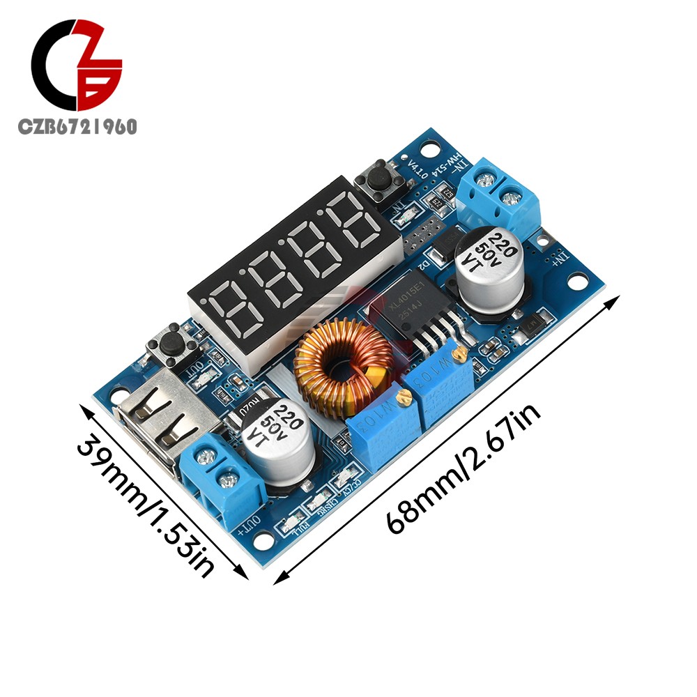 Adjustable 5A CC/CV Power Step-down Charge Module LED Driver W/ USB Voltmeter