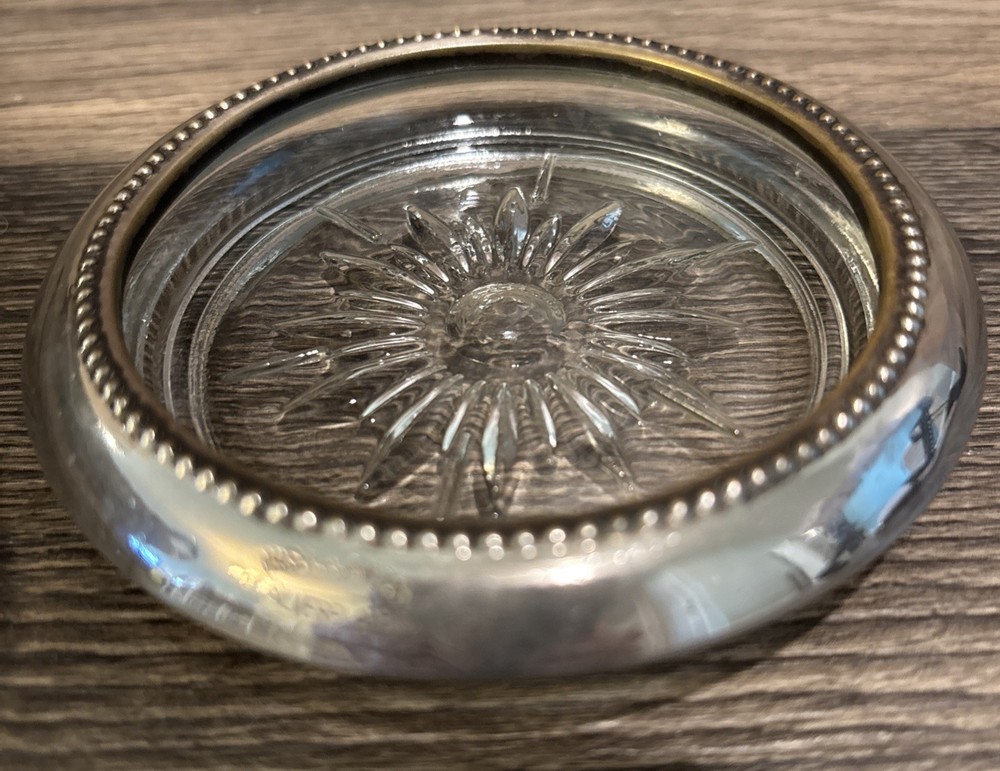 Vintage Decorative Silver Plated Glass Coaster