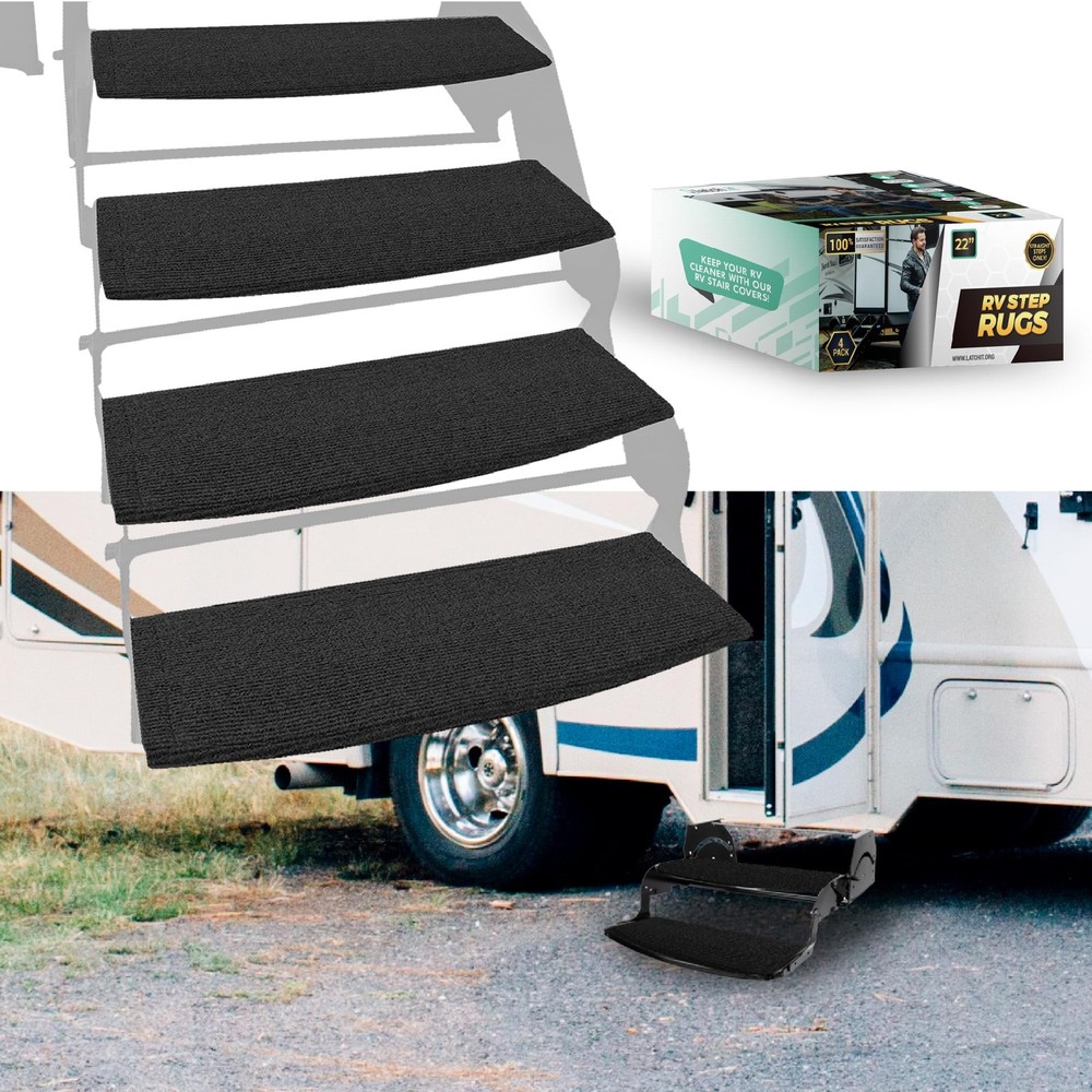 LATCH.IT Rounded RV Step Covers 4 Pack | 4-Pack 22" Wide - Curved Step, Black