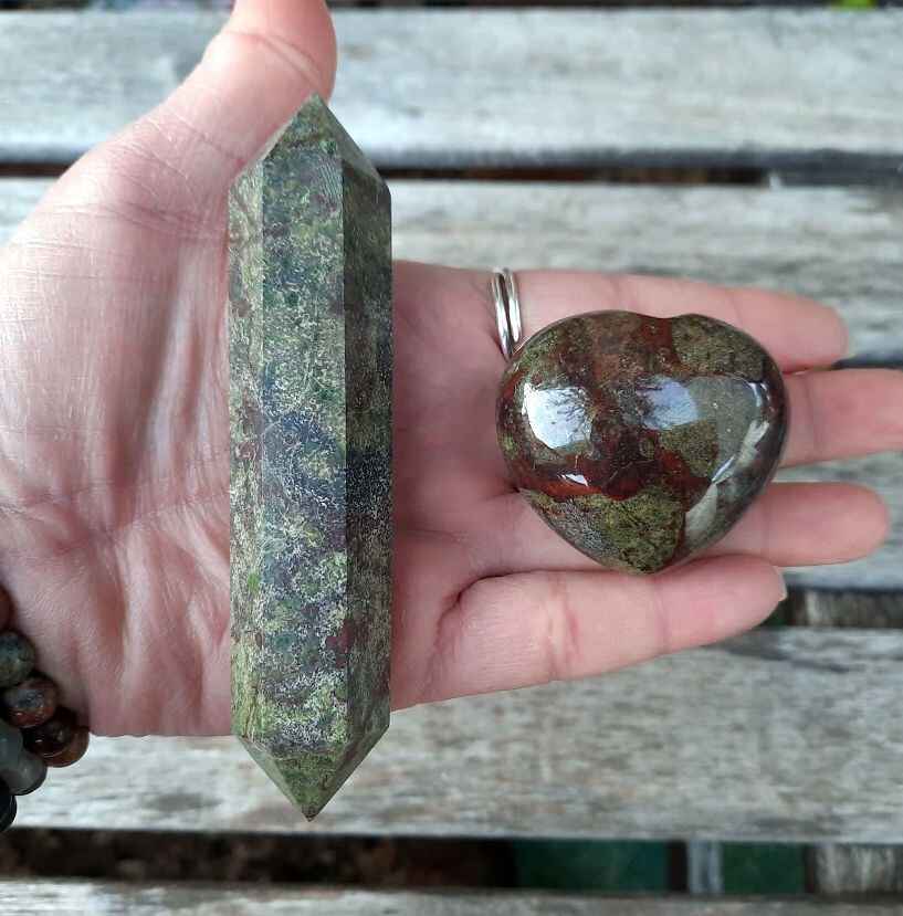 Dragonstone Double Terminated Wand & Heart Bundle, Courage, Strength, Creativity