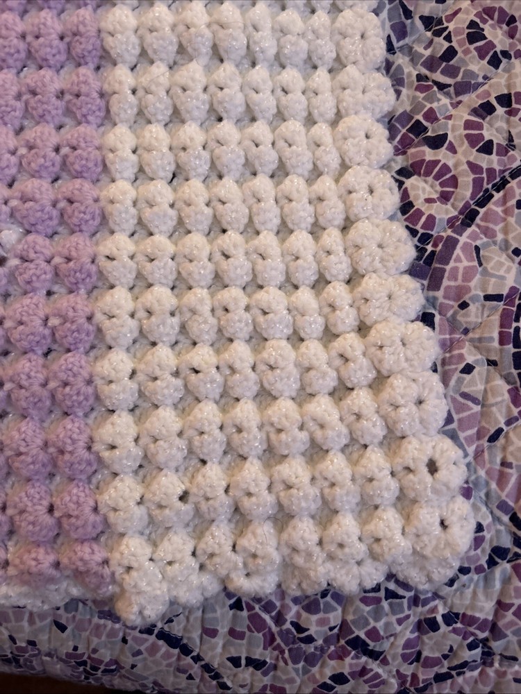 Double Crotchet Afghan Throw Lilac & White