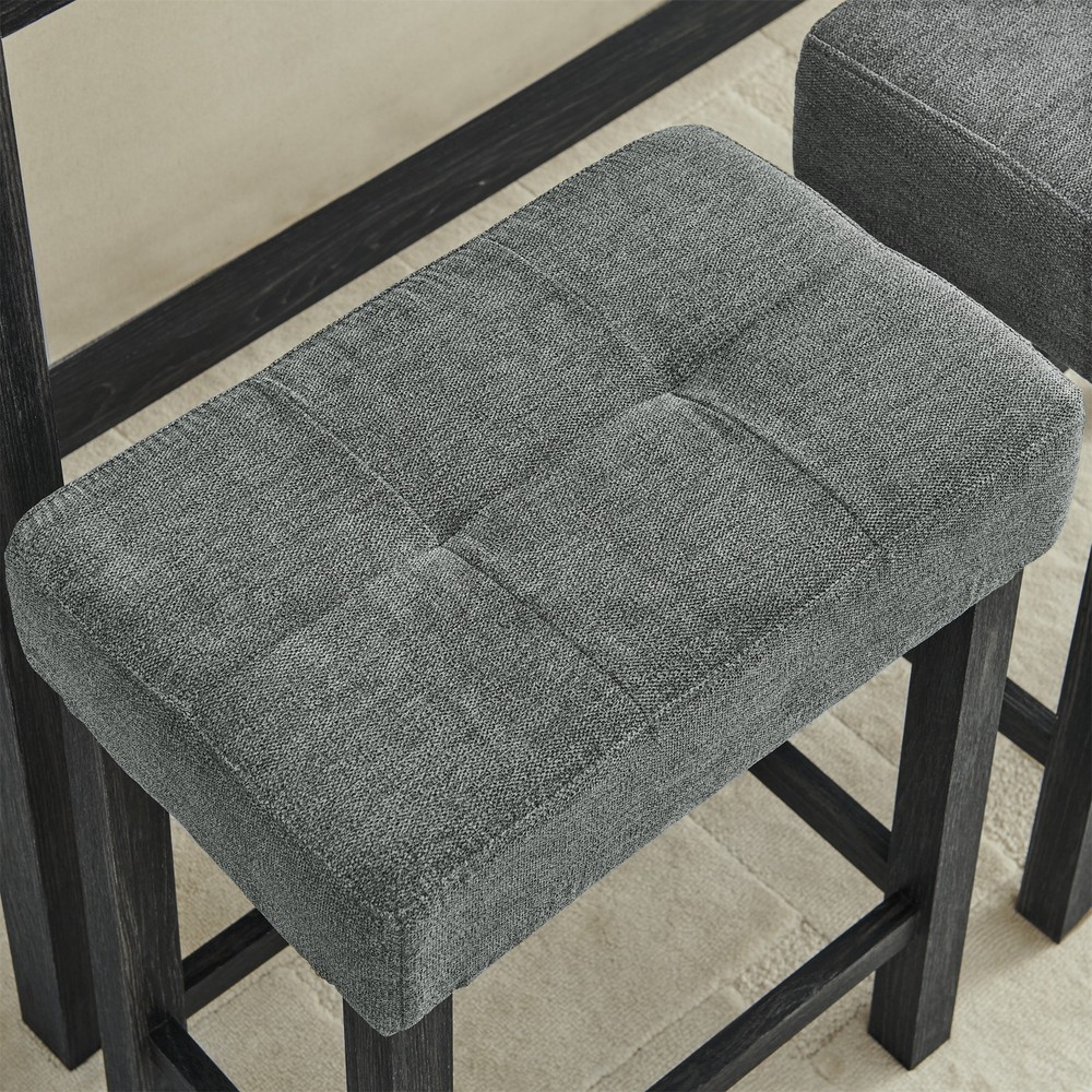 A 4-piece set, a sofa table with power sockets, and 3 upholstered stools