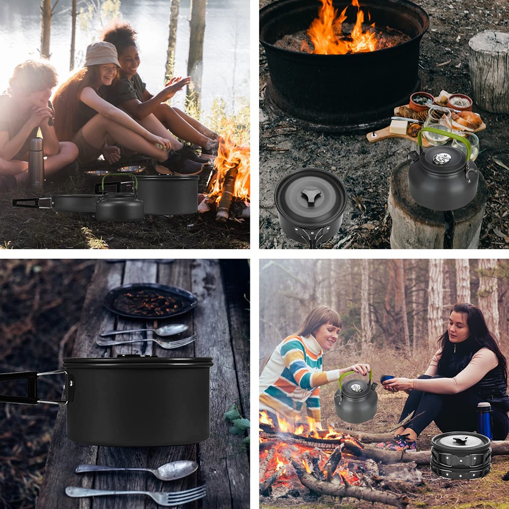 Night Cat Camping Cookware Mess Kit, Portable Camping Cooking Set