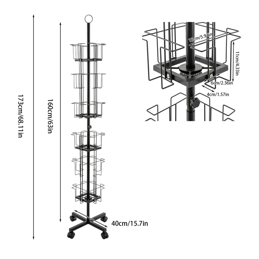 2x Greeting Cards Display Rack, 24 Pockets Rotating Postcard Brochure Display