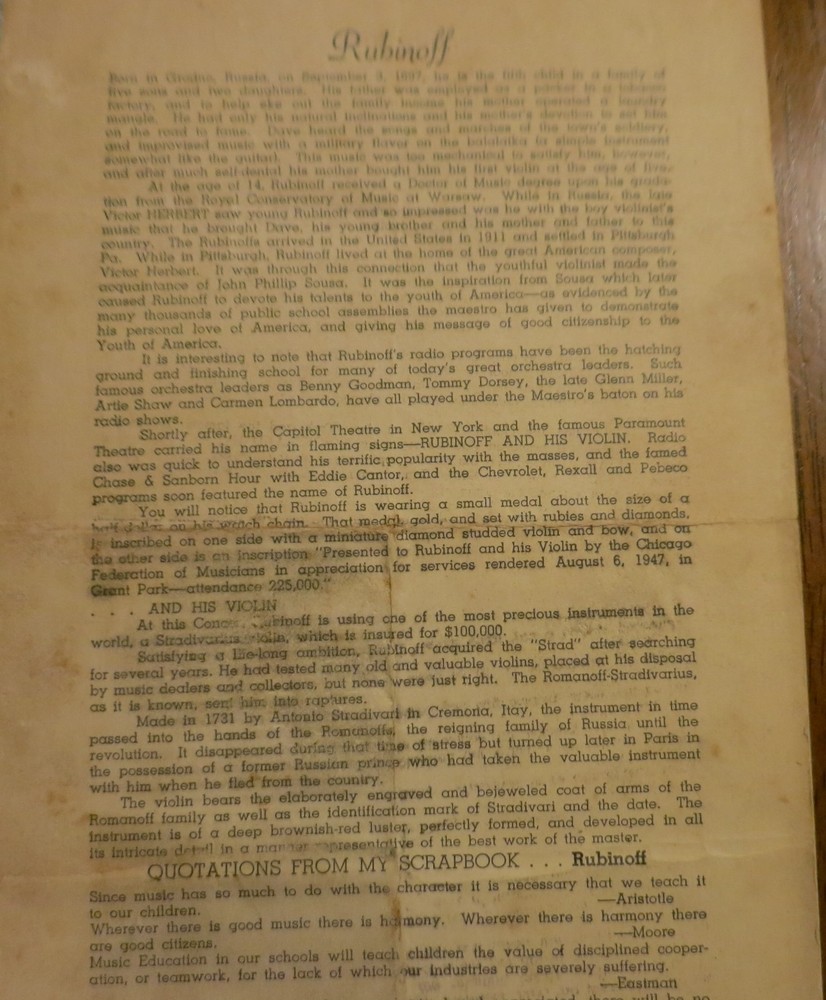 David Rubinoff Classical Violinist 1948 Autographed Program Miss. So. College