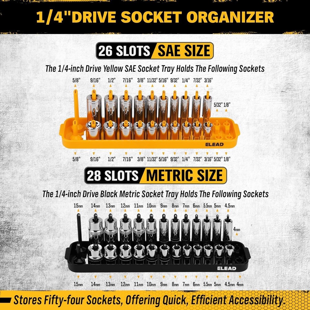8-Piece Socket Organizer Tray Set Metric & SAE Durable ABS Resin Holds 176