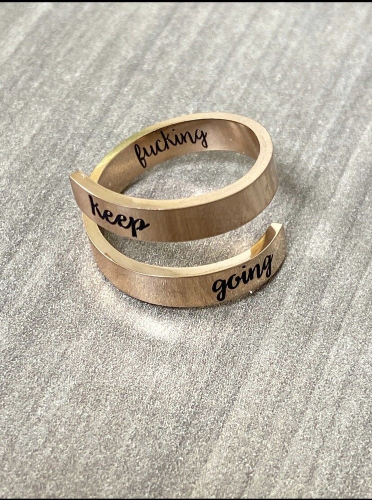 Rose gold keep f*ing going twist statement ring, awareness jewelry