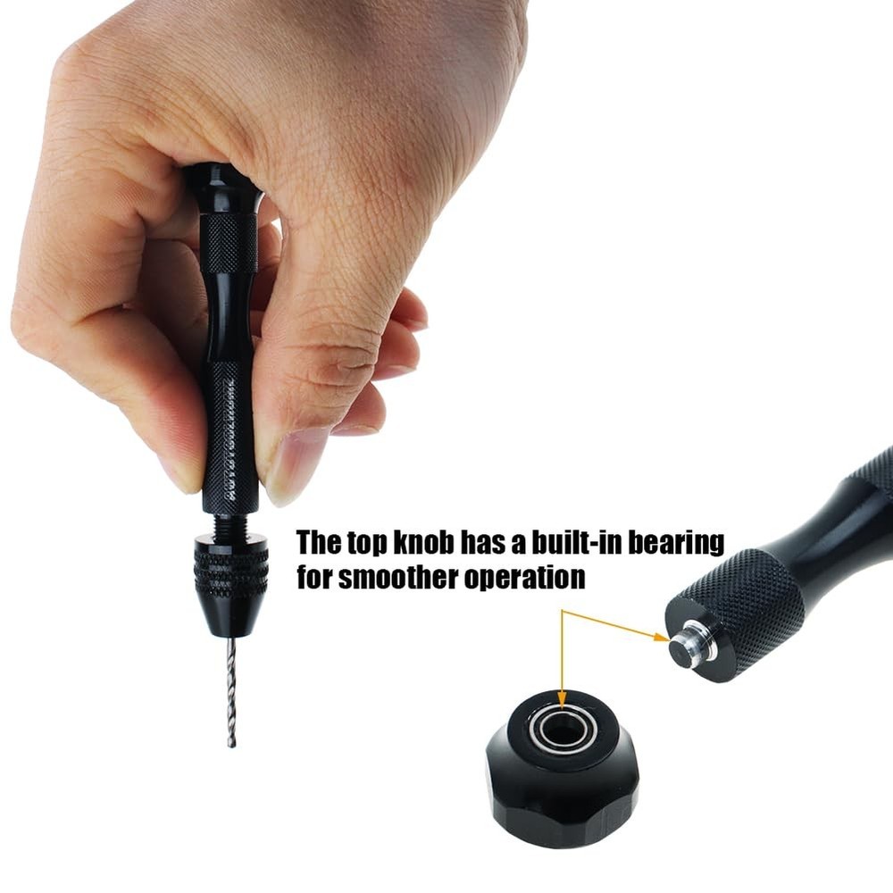 Precision Pin Vise Hand Drill with 25pcs Micro Twist Bits Set Black