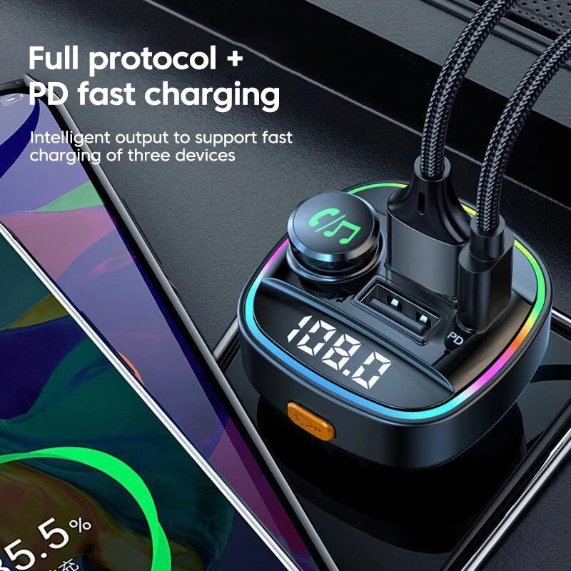 Car Charger Bluetooth 5.0 Wireless FM Transmitter Adapter USB Hands-Free Calls