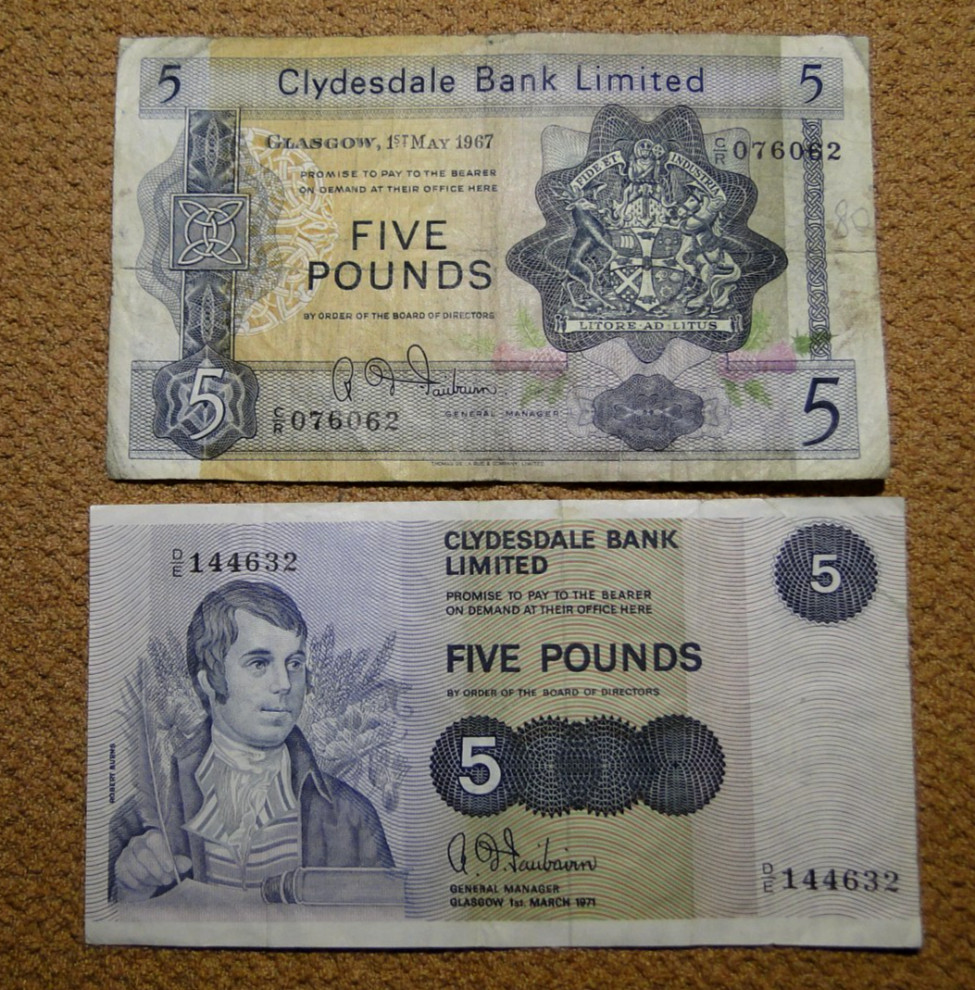SCOTLAND 10 DIFFERENT BANKNOTES 1967-2005 1-20 POUNDS