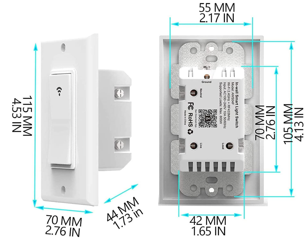 Smart Switch Voice App & Remote Control, Google&Alexa Switch Single-Pole Rocker