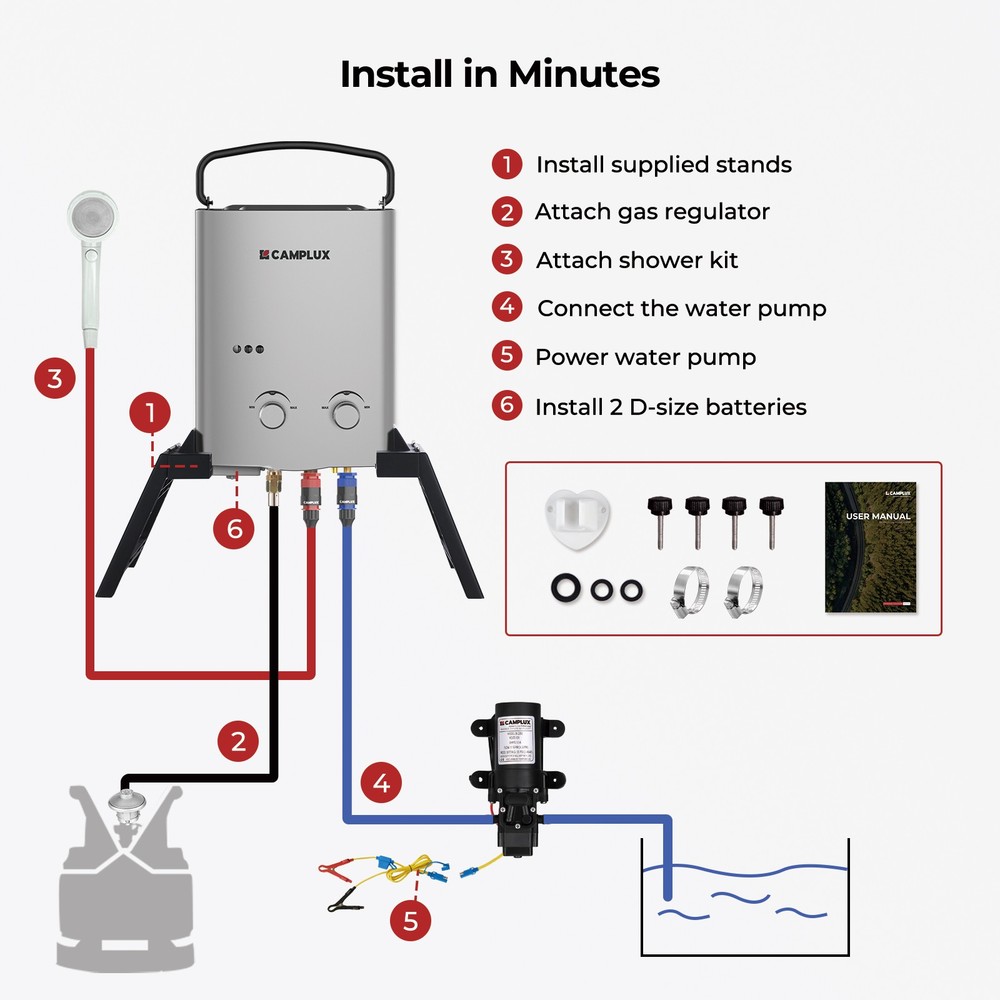 Camplux 5L Portable Propane Water Heater & Carry Bag Instant Hot Shower Outdoor